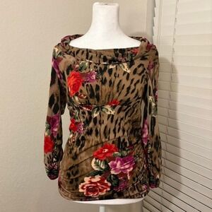 Susie Rose size m off the shoulder cowl neck floral animal print top